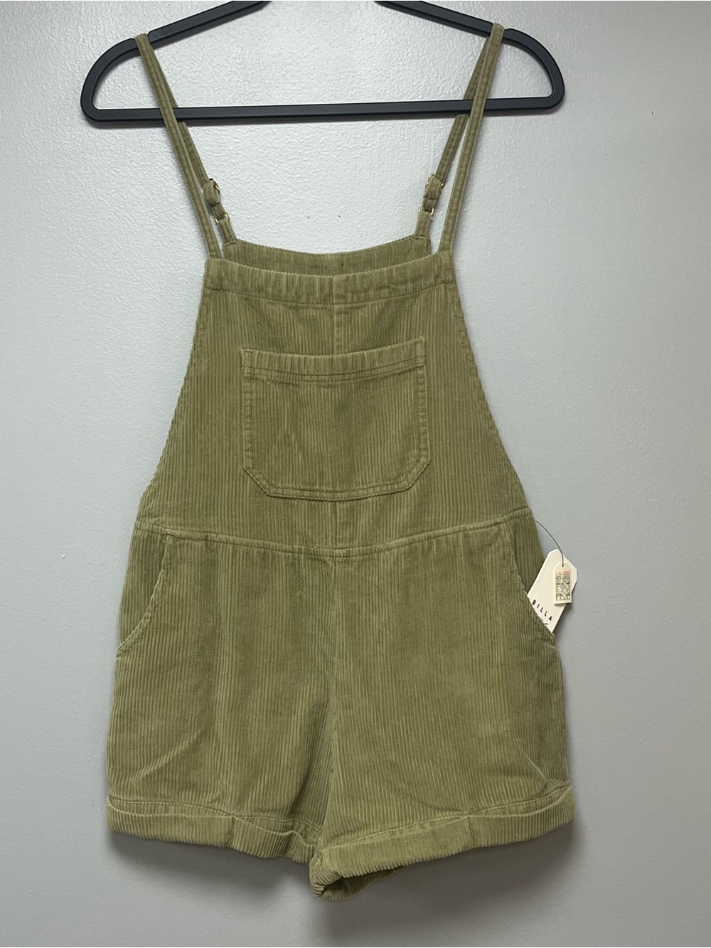 Billabong Wild Pursuit Olive Green Corduroy Short Overalls size XS
